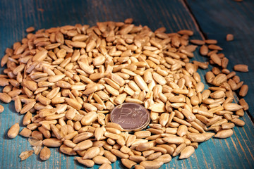 in sunflower seeds peeled from the shell are money metal coin