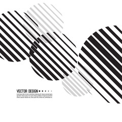 Abstract monochrome background with spherical geometric shape. Vector dynamic spheres from diagonal stripes. Black and white circle striped.