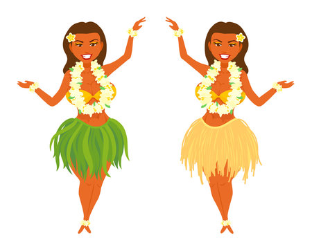 Hawaiian girl with a flower garland around her neck, wrists, ankles.