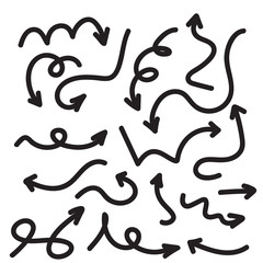 Set of vector arrows hand drawn. Direction in sketch style. Collection of pointers isolated