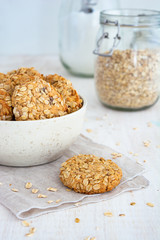 Oatmeal cookies inside bowl with light background