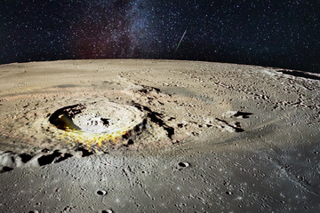 Moon surface with crater. Elements of this image furnished by NASA.