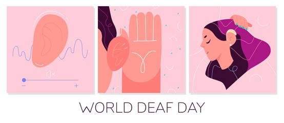 World Deaf Day in last Sunday of September concept. Health care vector illustration. - 290558637