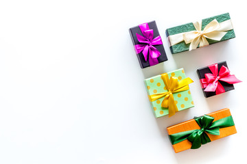 frame from boxes with presents on white background top view mockup