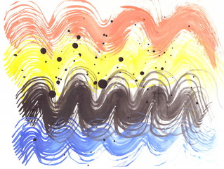 Drawing with watercolors: Abstraction. Waves of different colors.