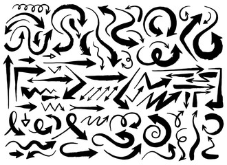 Hand drawn set of different arrows painted with ink brush
