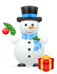 new year christmas snowman in a hat and scarf stock vector illustration