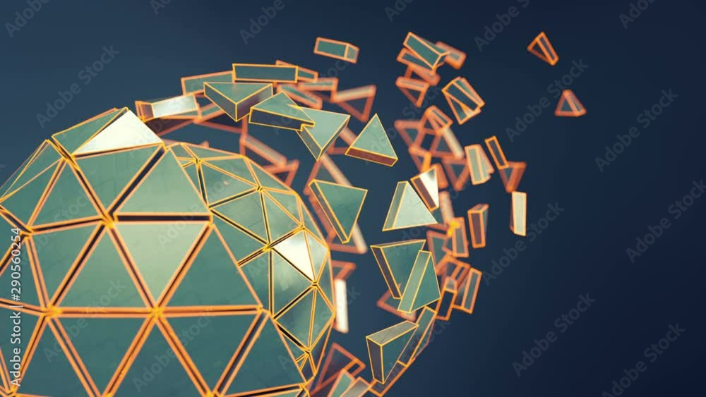 Poster sci-fi polygonal ball spinning. abstract futuristic sci-fi or space technology concept. seamless loo