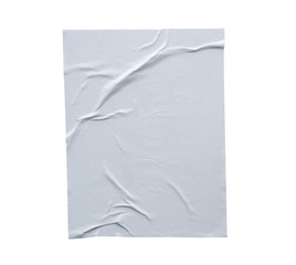 Blank white crumpled and creased paper poster texture isolated on white background