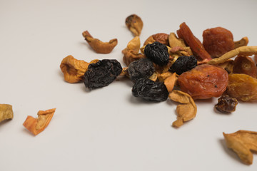 Tasty photo of dried fruits on a white background
