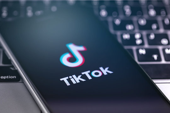 TikTok symbol on the display smartphone closeup. TikTok is app to create and share videos. Moscow, Russia - May 22, 2019