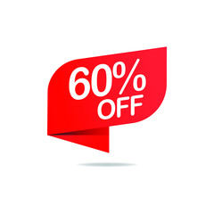 Sale tag special offer 60 percent off on red. Vector illustration