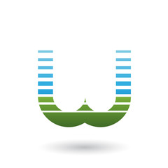 Blue and Green Letter W Icon with Horizontal Stripes Illustration