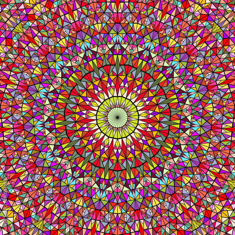 Poster polygonal dynamic round mosaic pattern background - abstract colorful hypnotic circular vector graph