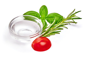 White Vinegar in glass bowl, isolated on white background