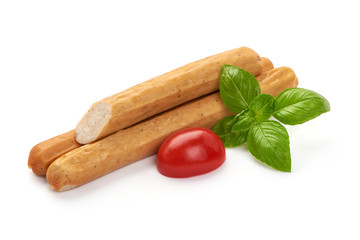 Fresh chicken barbecue sausages, bbq, isolated on white background