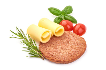 Burger cutlets, ingredients for hamburger, isolated on white background