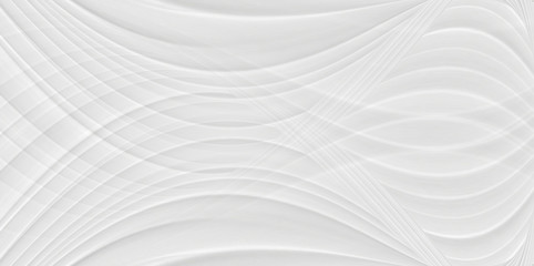 Graphic symmetrical pattern for wallpaper and packaging for various purposes. The background is gray and white with a gradient texture of stripes, lines, waves and geometric shapes.