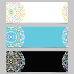 Abstract horizontal geometrical gemstone mandala banner set - colorful vector graphic elements with round geometry