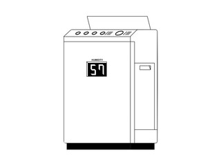 ボタンとディスプレイがついた空気清浄機のシンプルなモノクロのイラスト