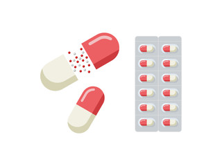 赤いカプセル型飲み薬のシンプルなイラスト
