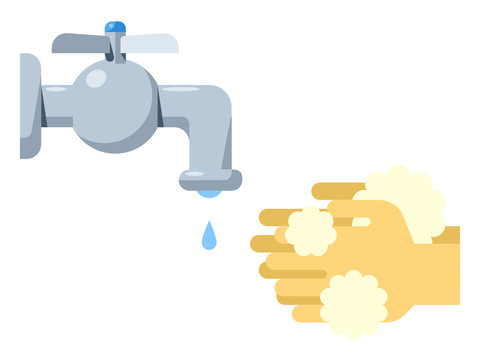 washing hands with soap under faucet clip art preview