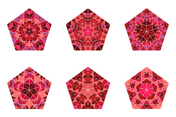 Polygonal geometrical ornament pentagon symbol set - ornamental geometric colorful vector graphics with mosaic triangles