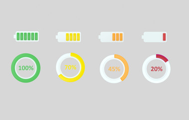 Batery Charging icons. Wheel percent icon. Isolated. 3d illustration.