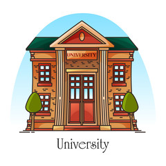 University building or college facade, education
