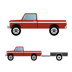 Pickup truck. Pickup truck with trailer. Vector illustration