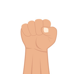 Clenched fist held high in protest. Vector illustration.