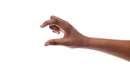 African american female hand measuring invisible items on white background