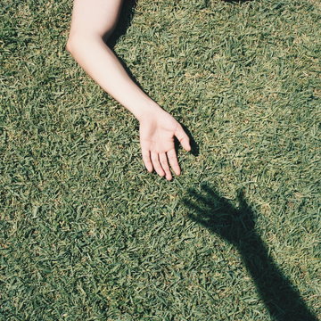 left hand in grassland