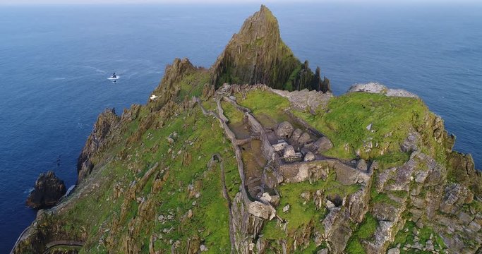 Skellig Michael ruins, wide aerial