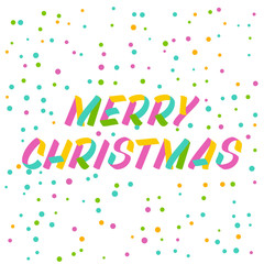 Merry Christmas  typography set of brush sign lettering. Celebration card design elements on white background with confetti. Holiday lettering templates for greeting cards, overlays, posters