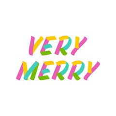 Very merry brush sign lettering. Celebration card design elements on white background. Holiday lettering templates for greeting cards, overlays, posters