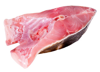 Steak of uncooked carp fish isolated on a white background
