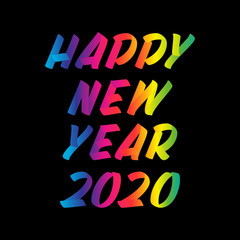 New Year typography rainbow LGBT brush sign lettering. Celebration 2020 card design elements on black background