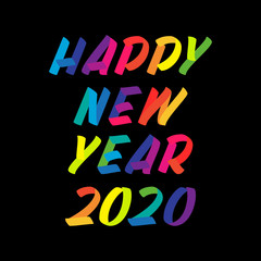 New Year typography rainbow LGBT brush sign lettering. Celebration 2020 card design elements on black background