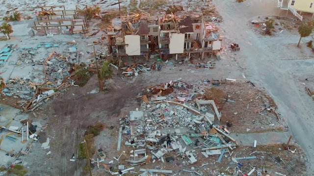 Flying lower to ruins where house stood before Hurricane Michael in Florida