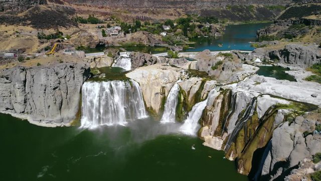 Shoshone Falls Park Waterfalls on the Snake River Canyon. Aerial Shot.