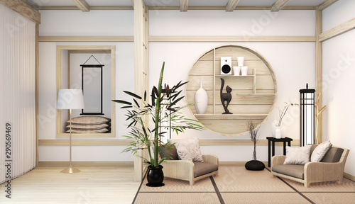 Zen Modern Room Japanese Interior With, Japanese Wall Shelves Design For Living Room