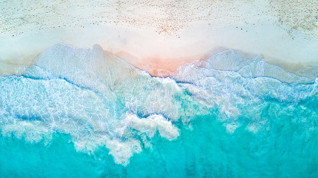 Tropical beach from the air with white sands