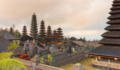 Bali style roof of Pura Besakih temple on the slopes of Mount Agung largest and holiest temple in Bali