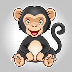 A cartoon chimpanzee or ape sits with a smile.
