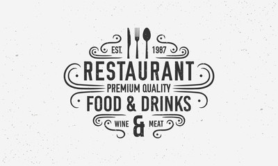 Vintage restaurant logo template. Retro emblem for restaurant. Restaurant menu design with ornaments. Vector illustration