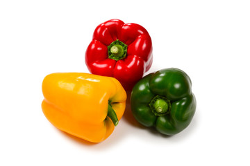 Group of bell peppers isolated on white background.