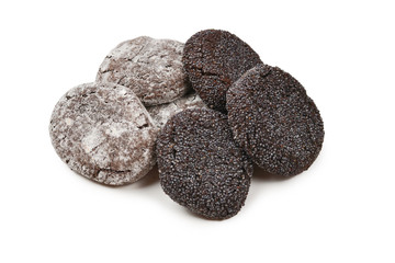 Chocolate cookies isolated on white background.