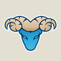 Blue Aries or Ram Icon Front View Illustration