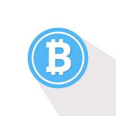 Obraz premium Bitcoin cryptocurrency round symbol. Flat style for apps and websites. Vector illustration.